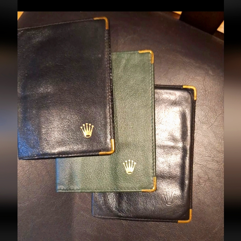 Authentic 3 Pieces Rolex 1 Green And 2 Black Leather CardWalletPassport Holder